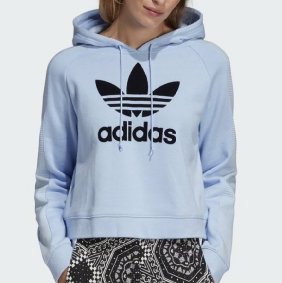 adidas Tops - Adidas Cropped Hoodie Ribbed Sleeves
